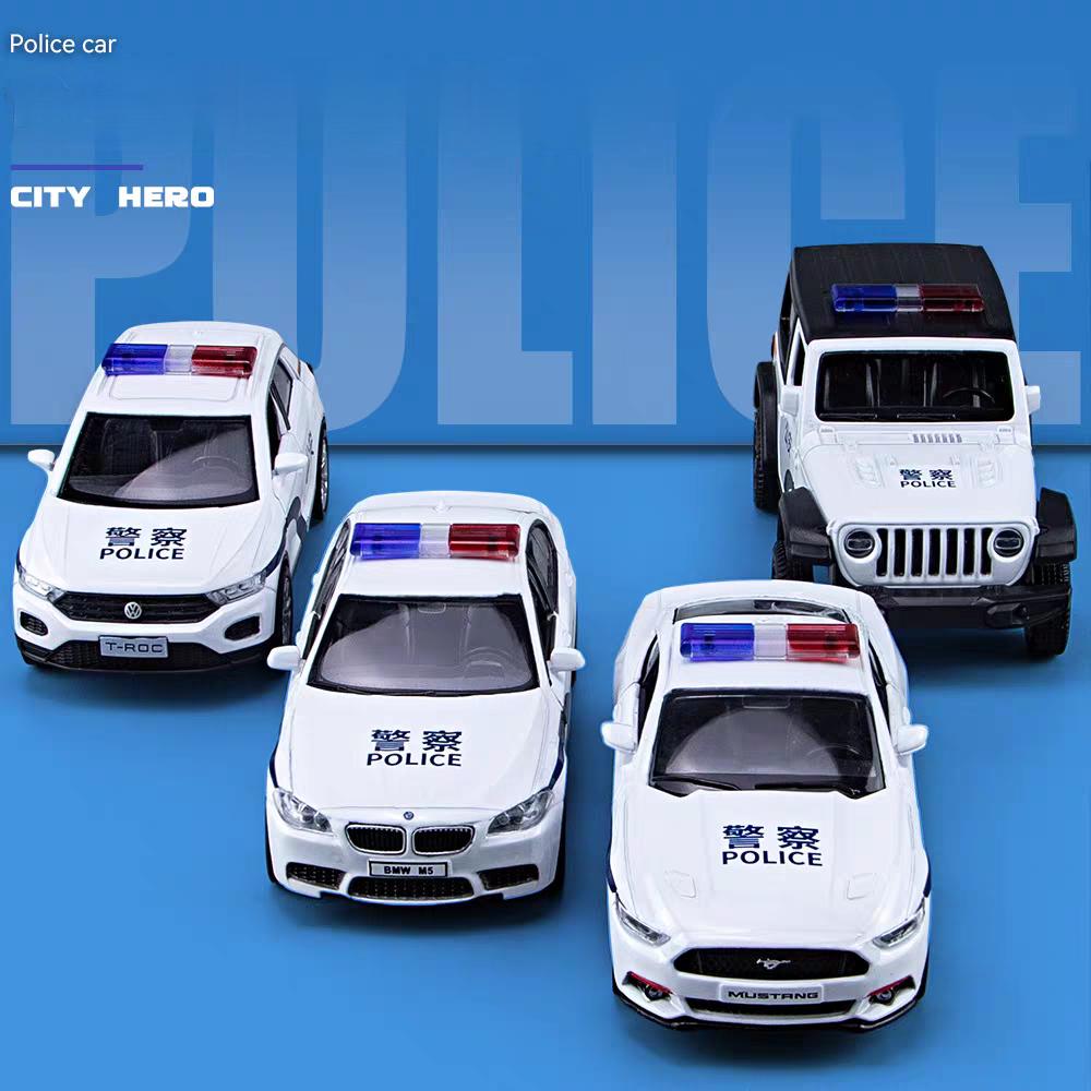 Chinese Police Car Series BMW M5 Ford Mustang VW T-ROC Jeep Wrangler Diecasts & Toy Vehicles 1:36 Alloy Model Pull Back Cars