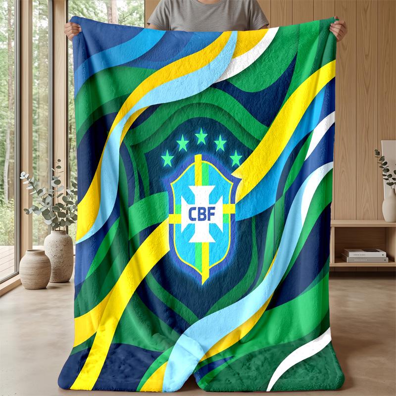 Brazil Football Printed Flannel Blanket Skin Friendly Warm Decorative Throw for Indoor Couch Bed Daily Use