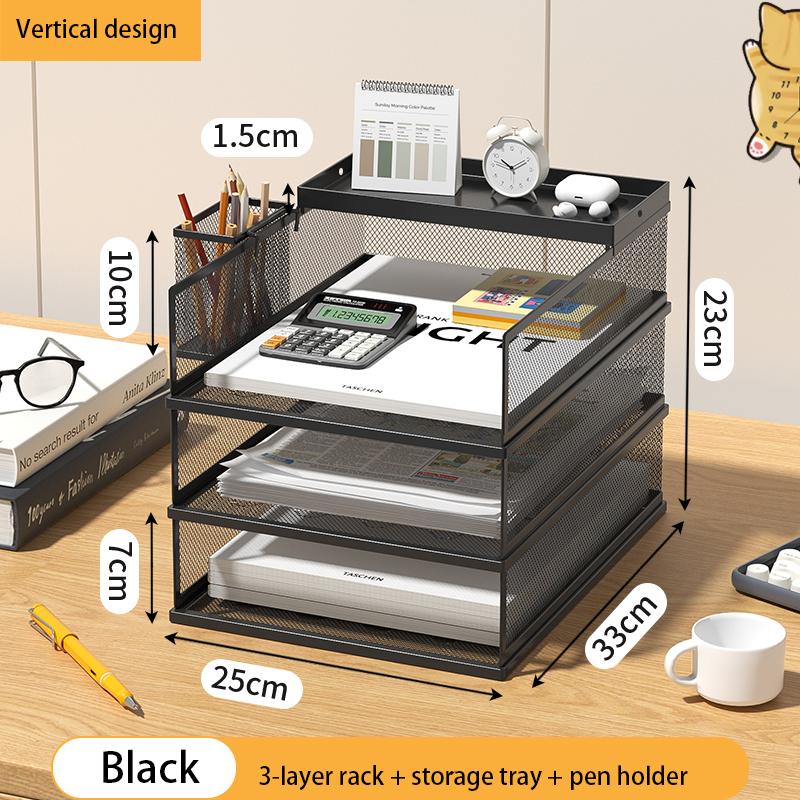 4-Tier Stackable Letter Tray Office Desk Paper Organizer File Trays Desktop Holder for Paper Letter Accessories with Pen Holder 6870₽