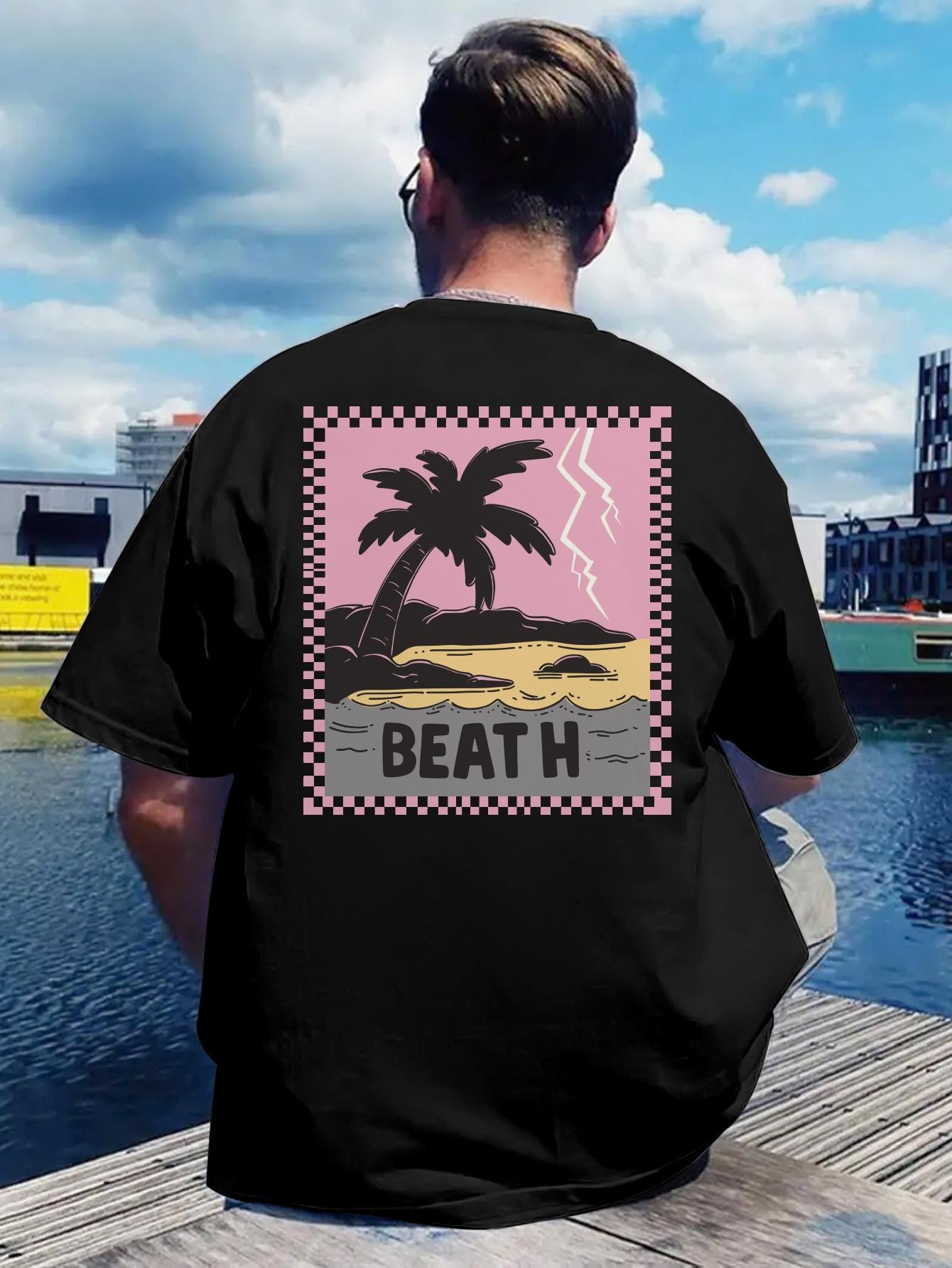 Black Graphic T-shirt - Beach Tropical Back Print Tee M
