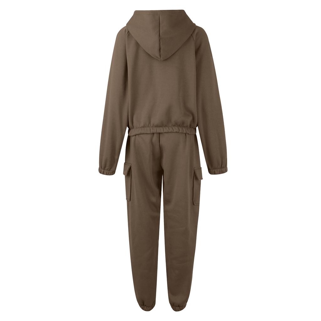 Women's Fashion Pullover Hooded Sports Casual Long Sleeve Solid Color Sweatshirt Set