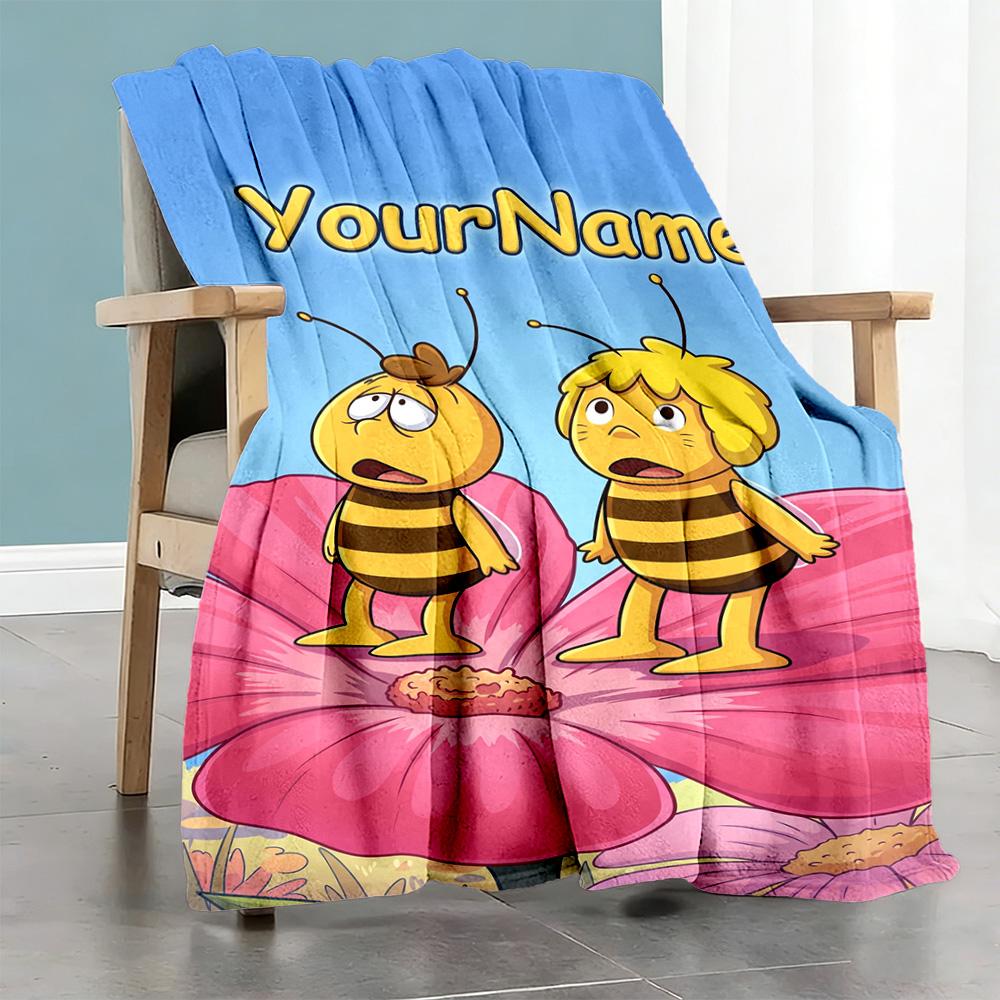 Biene Maja Personalisierte Textdecke Mehrzweck-Anpassbare Decke Weich Warm Gemütlich Perfekt für Wohnkultur Stuhl Wohnzimmer Picknicks