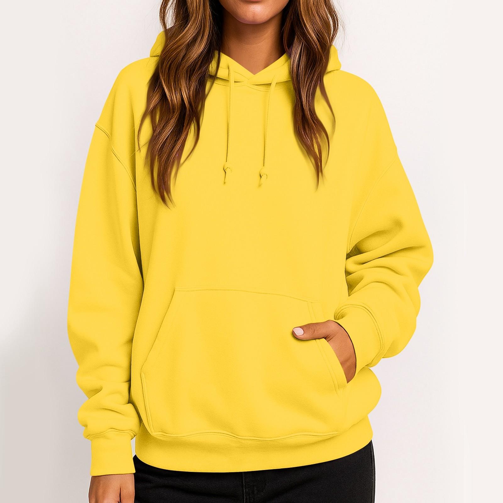 

Women s Solid Color Long Sleeved Loose Fitting Headband With Rope Hooded Sweatshirt Sweatshirt XL жёлтый