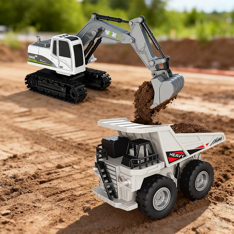 1/24 2.4G Rc 11Ch Alloy Excavator With Lights Music Remote Control Engineering Transport Dump Truck Kids Toys Christmas Gifts