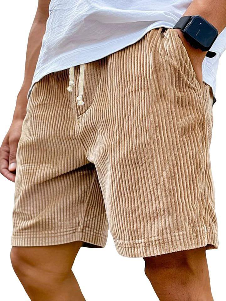 2025 Men's Retro Embroidered Logo Corduroy Drawstring Shorts