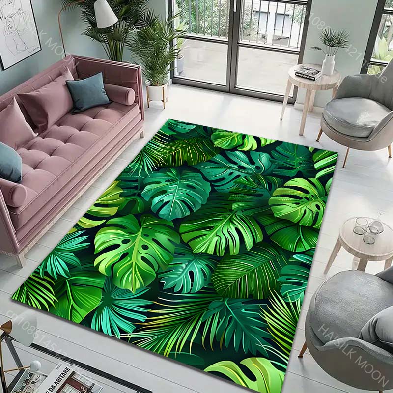 1PC Tropical Rainforest Leaves Carpet for Living Room Bedroom Sofa Home Decor Non-slip Floor Mat Modern Rugs Large Size