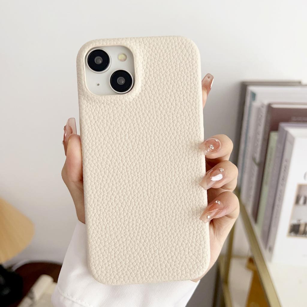 Leather Lychee Pattern Simple Solid Color Mobile Phone Case, Suitable for iPhone16 Hard Case Case, Apple 15Pro Anti-drop Case