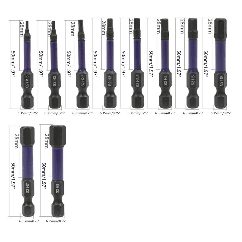 Magnetic Hex Head WrenchDrill Bit Set 1/4 Bit Set H 1.5-H 8 Inner Hexagonals Shank Screwdriver Head Hand Repair Tool