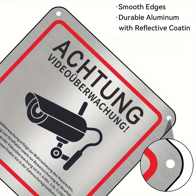 1PC Durable Aluminum Security Surveillance Signs - German "Achtung Video Überwachung" with Camera Icon
