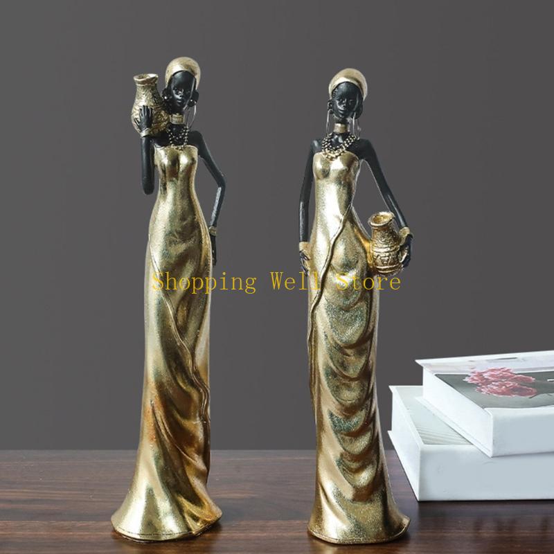 KX4B Handcrafteds African Black Woman Resins Figurine for Unique Home Decoration