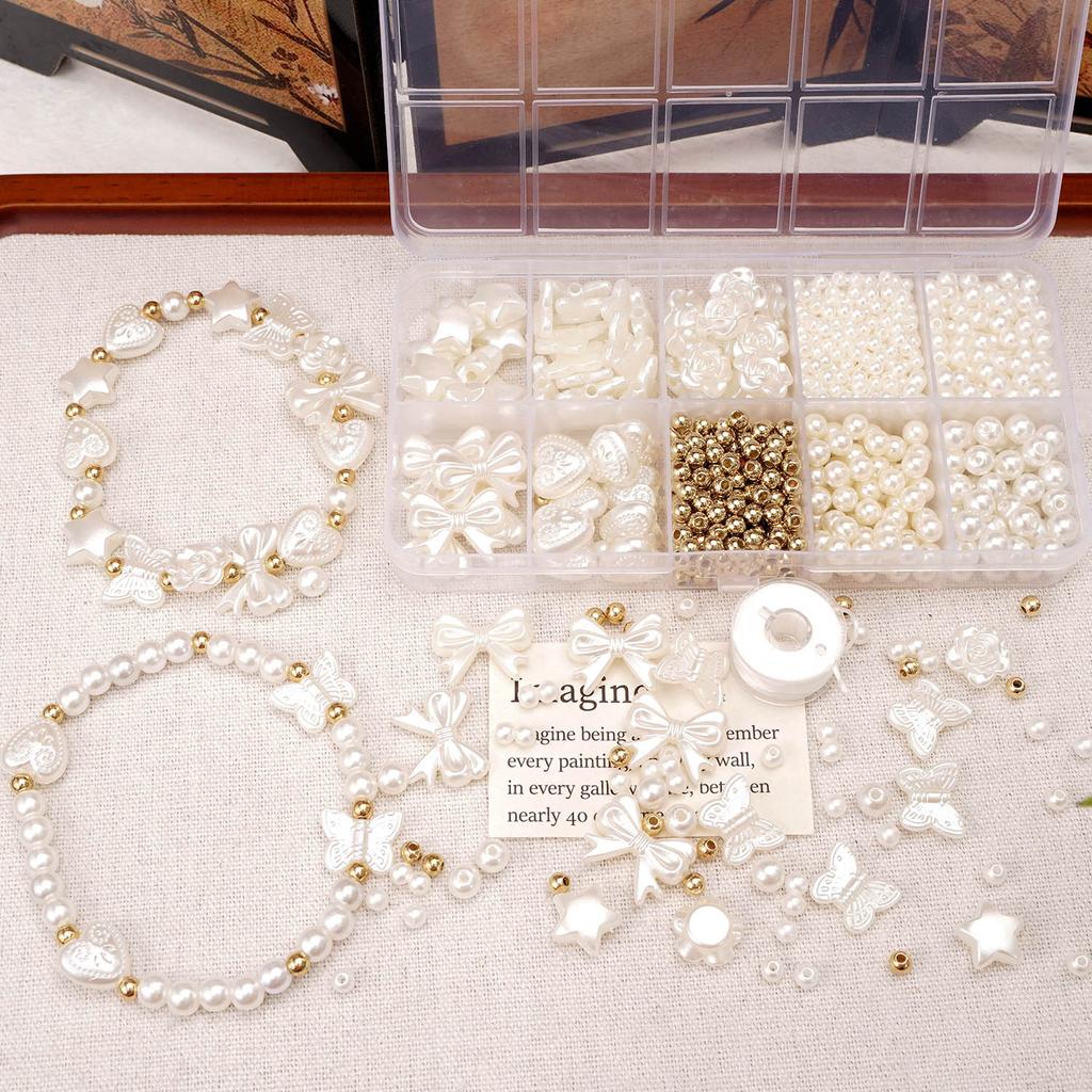 800 Stück/Box Perlen-Set mit künstlichen Perlen für DIY-Schmuckherstellung Lose Abstandshalter Armband Halskette Ohrring Zubehör Bastelbedarf