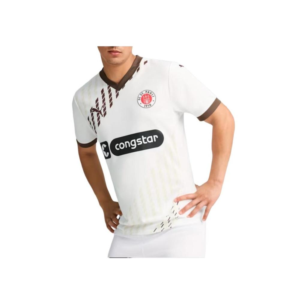 Puma Fc St. Pauli 24/25 Away Moisture-Wicking V-Neck Short Sleeve Football Shirt Men Tops White 778651-02