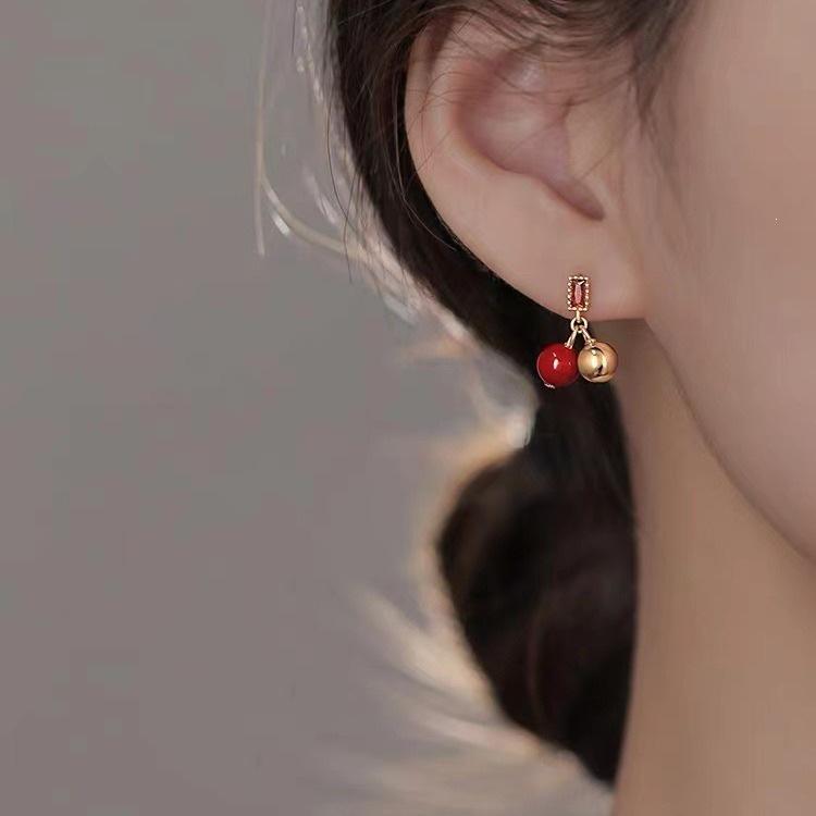 2023 High-End 925 Silver Red Bean Stud Earrings for Women - New Year Style