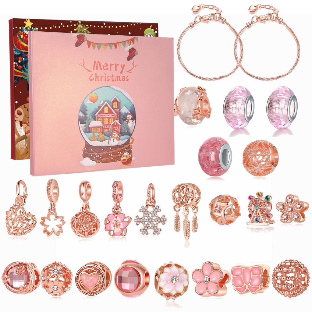 Cross-border Christmas Countdown: 24-Grid DIY Bracelet & Necklace Gift Set for Kids