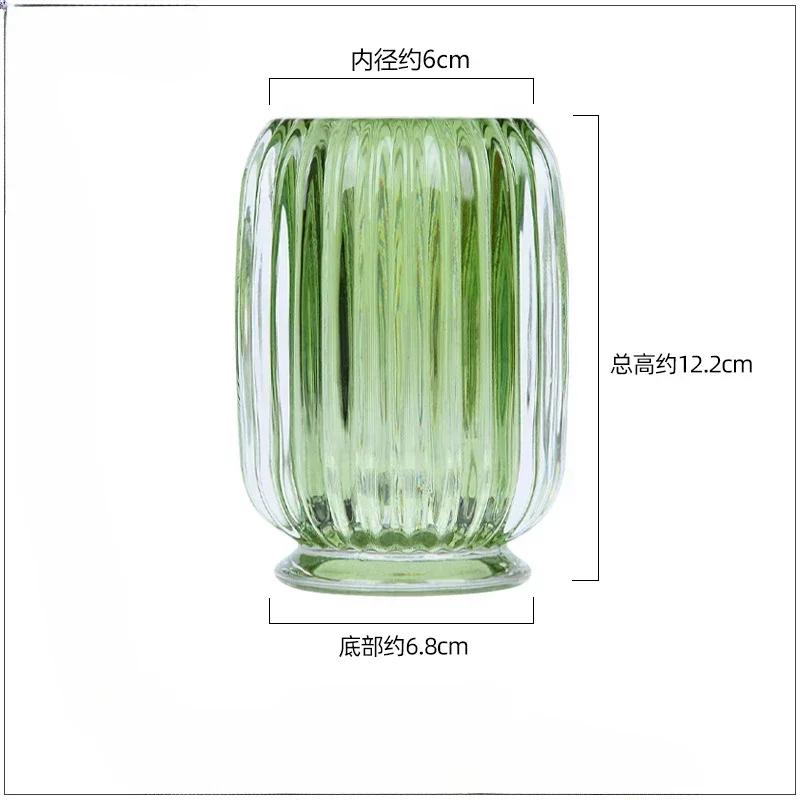 

Cylinder Bucket Desktop Storage Box Transparent Glass Storage Light Luxury Striped High Beauty Pen Holder Hydroponic Vase зелений