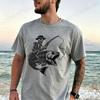 Men Skeleton Fisherman Ride Fish Bone Graphic T Shirt Short Sleeve Tees Vintage Oversized Tops Unique Gift for Fishing Lovers