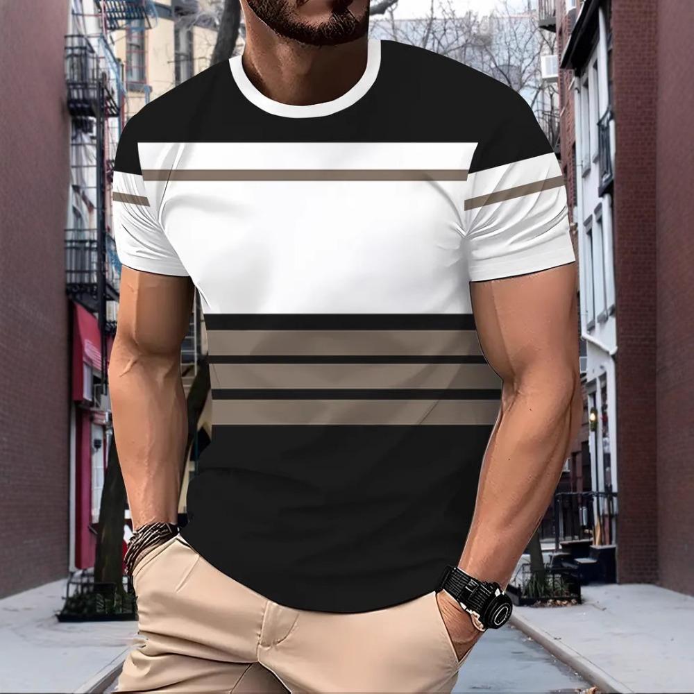 3D Striped Printed T-shirts for Men and Women, Casual Daily Sportswear, Fashionable Short-sleeved Fitness T-shirts, Summer Hip-hop
