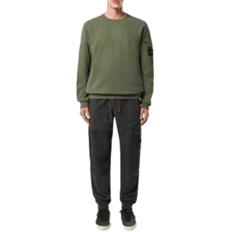 Stone Island Fw24 Logo Arm Pocket Brushed Cotton Crewneck Sweatshirt Unisex sweatshirt Green 811563920-V0059