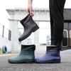 New Fashion Men's Rain Shoes Medium Tube Rain Boots Non-slip Water Shoes Short Tube Fleece Rubber Shoes Kitchen Car Wash Fishing Work Shoes