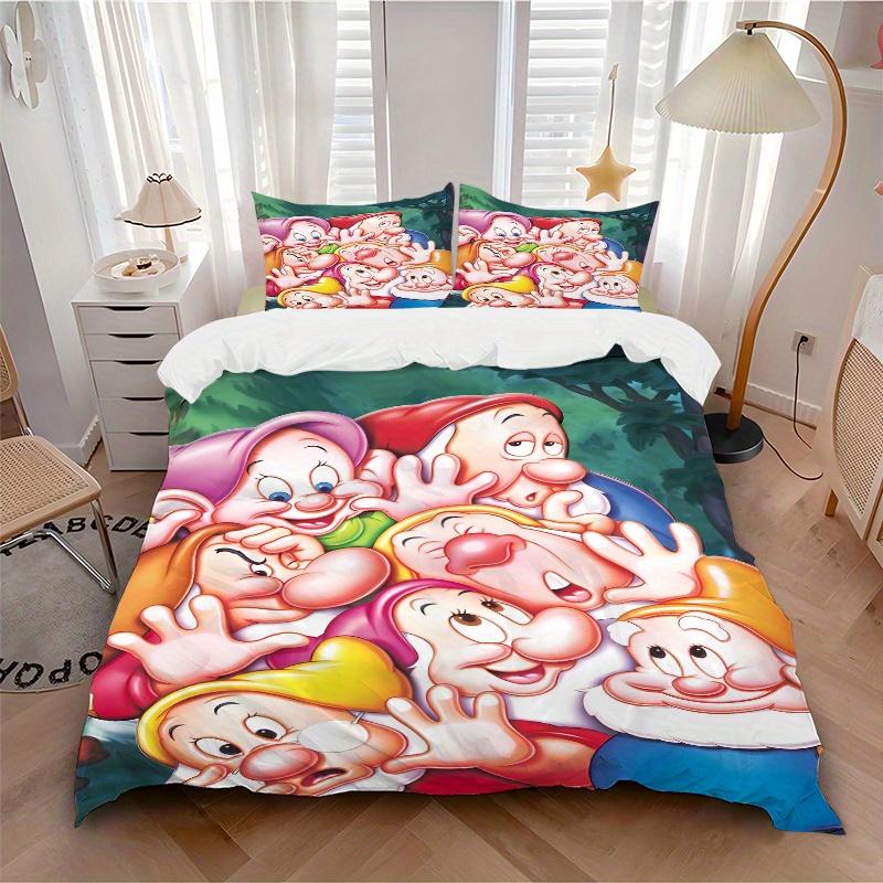 3pcs Seven Dwarfs Bedding Set 1 Soft Quilt Cover + 2 Pillowcases, Machine Washable Suitable for All SeasonsS084