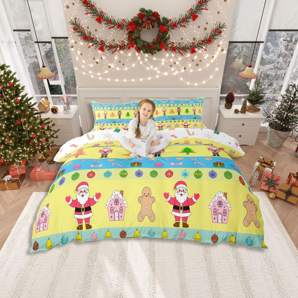 Homewish Royal Louskáček Strážce Sada povlaku na peřinu pro děti, Kawaii Sada ložního prádla Santa Claus, Žlutozelená Vánoční sada do postele