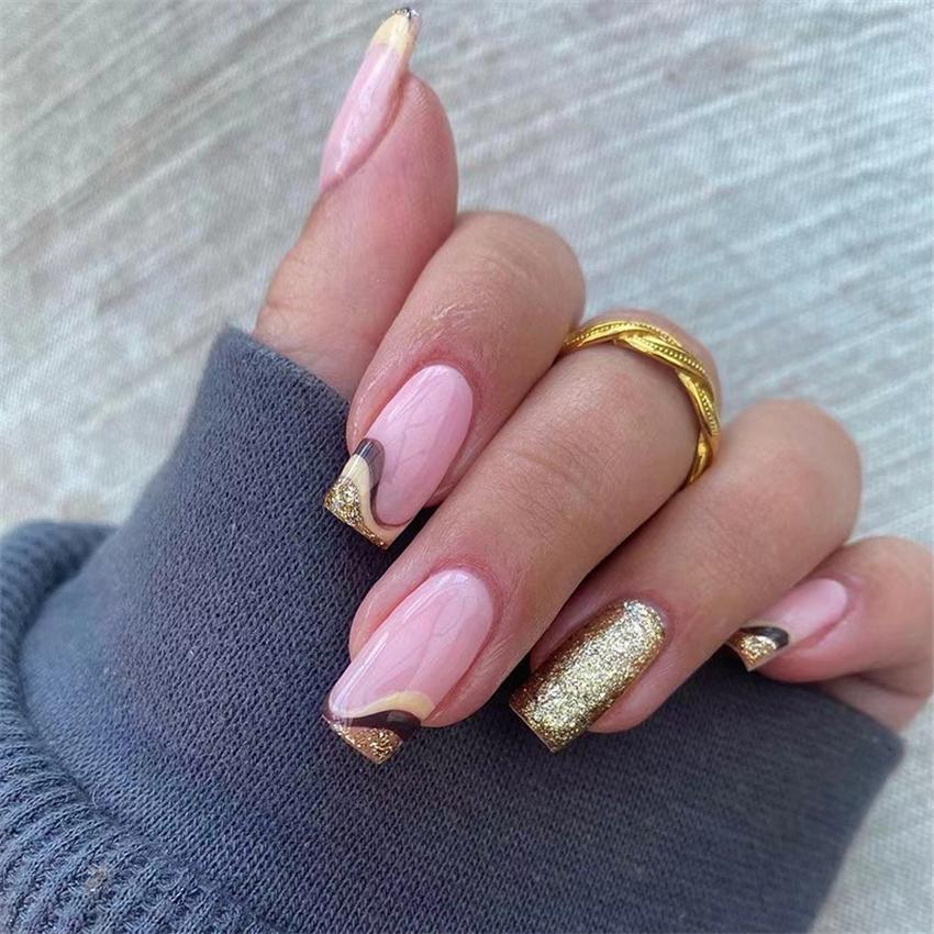 24Pcs Pink Matte French Leopard Square Coffin Press On Nails Artificial Acrylic Fake Nails For Women