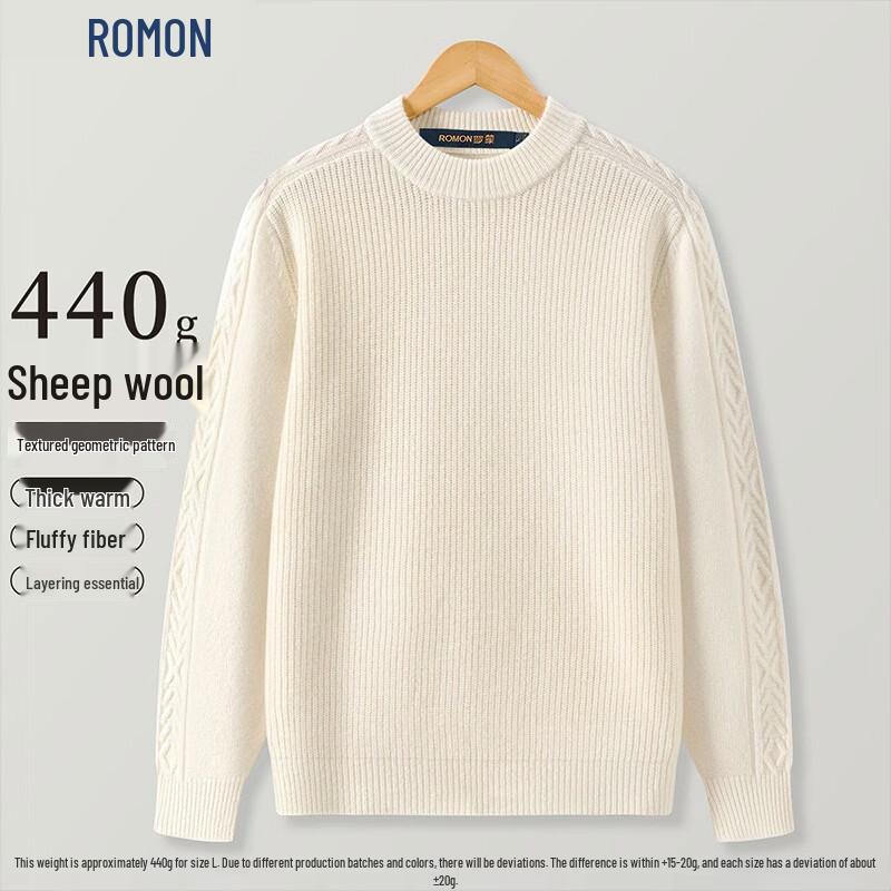 ROMON Men's Thickened Wool Blend Pullover Sweater