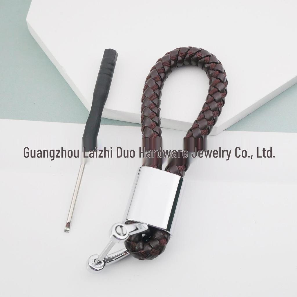 Handmade Woven Leather Car Logo Keychain Pendant for Men and Women