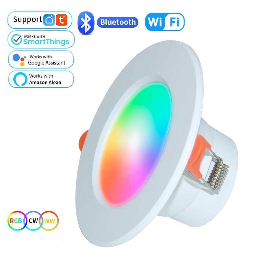 Умный потолочный светильник ZigBee Tuya WiFi Bluetooth Светодиодный точечный светильник RGB с регулируемой яркостью Встраиваемый прожектор Голосовое управление Alexa Google Home 15 Вт 5W&1 Pcs