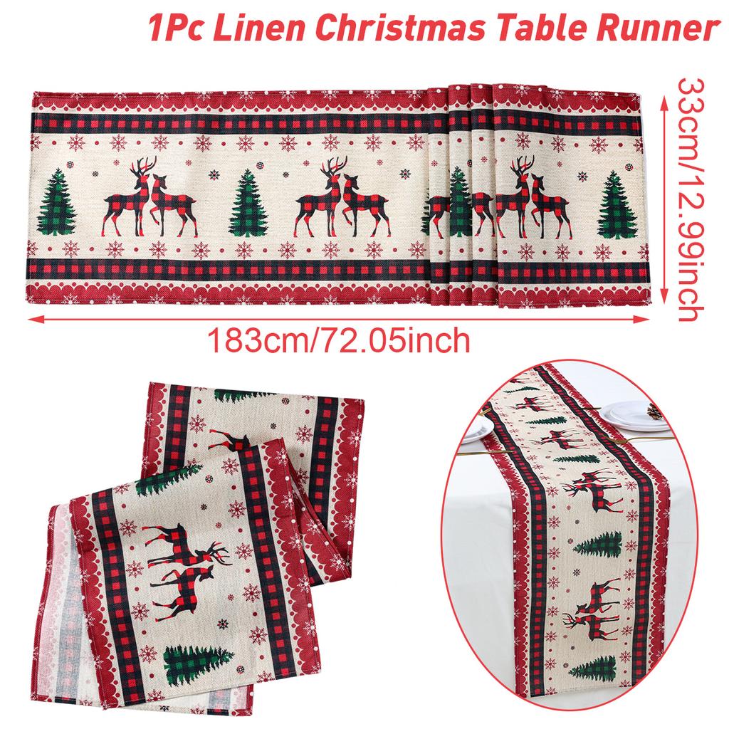 Christmas Linen Table Runner Merry Christmas Decoration For Home 2025 Navidad Noel Kerst Xmas Ornament Happy New Year Gifts 2025