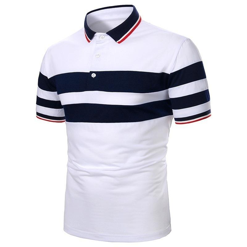 

Men Short Sleeve Striped Polo Shirt Casual Slim Fit Collar Business Tops S белый
