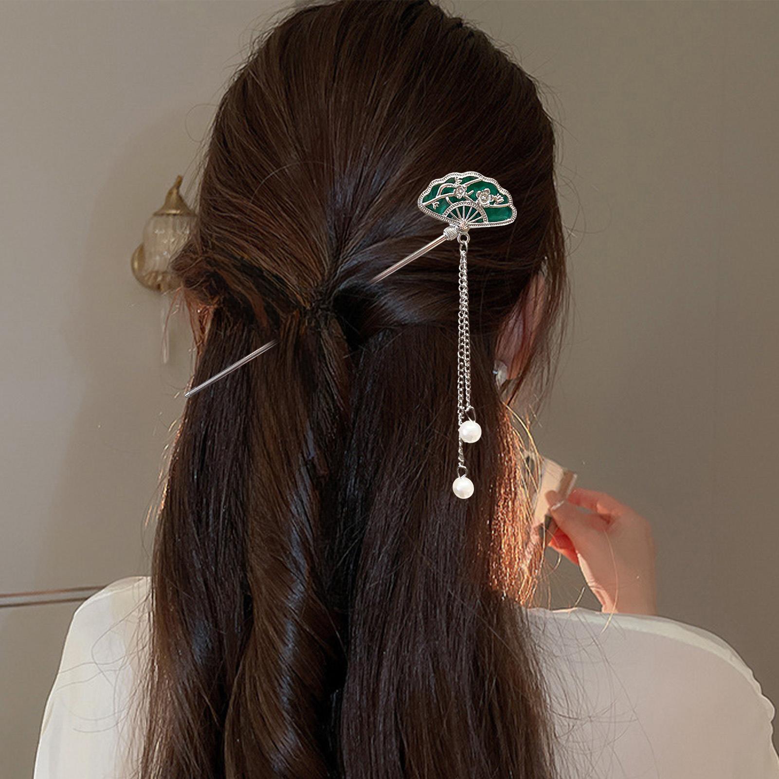 

Plum Hairpin Vintage Style Hair Stick with Tassel Dangle Hanfu Hair Accessory for Cheongsam Chinese Hairpin for Women срібний