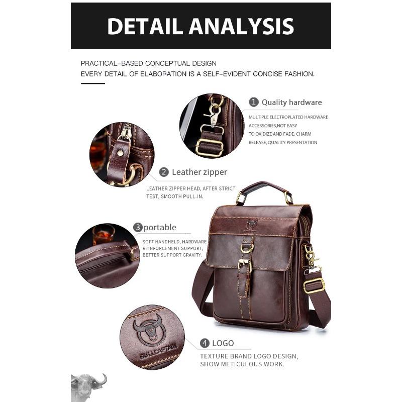 BULLCAPTAIN 2024 Брендовая кожаная мужская сумка Повседневная деловая кожаная мужская — фото 13
