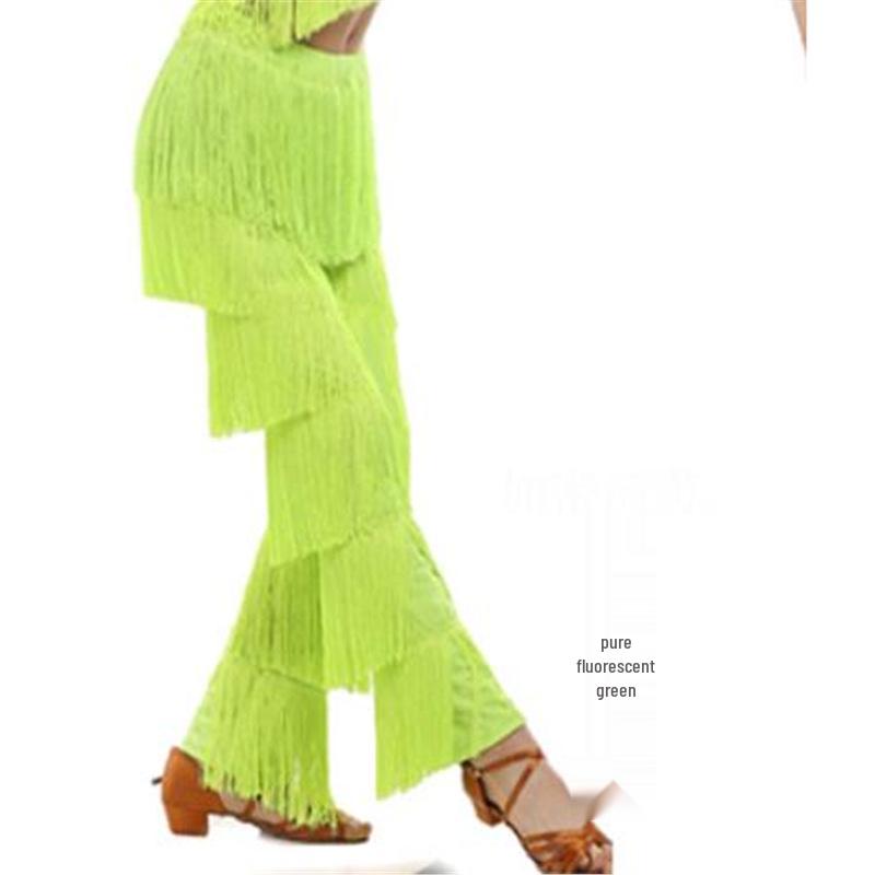 

Женские брюки с кисточками для латиноамериканских танцев - юбка из молочного шелка для практики и выступлений M неоновый зеленый