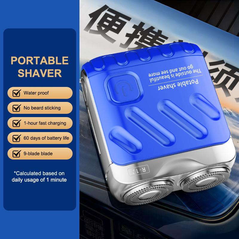 Mini Electric Shaver Dual Head Waterproof Type-C Rechargeable Shaver Travel Rotary Razor Men'S Portable Hair Beard Trimmer Tool