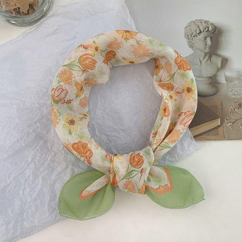 Sweet & Gentle Summer Square Scarf: Women's Pastoral Floral Design Lightweight Airy Sun Protection for Neck & Head Versatile Scarf/Headwrap