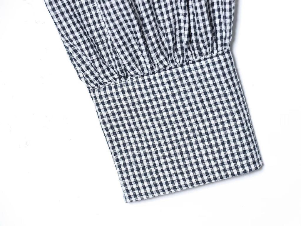 Cross2026 Spring/Summer Women's Versatile Casual Plaid Balloon Shirt with Pocket Decoration.
