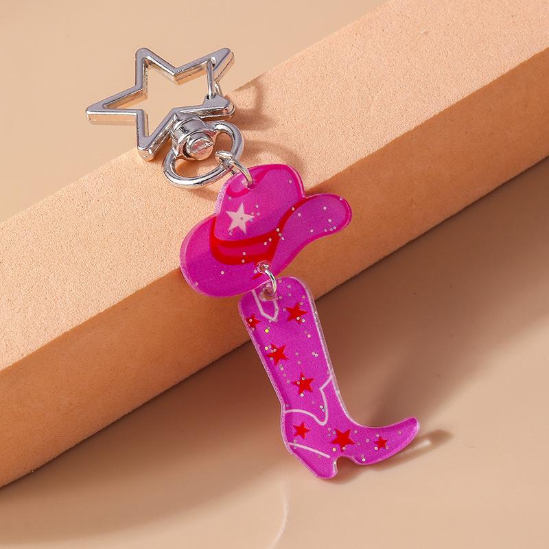 Cute Resin Cowboy Boot Hat Keychain Pretty Girl Key Ring Pendant for Women Handbag Decor DIY Handmade Kid's Jewelry Gift