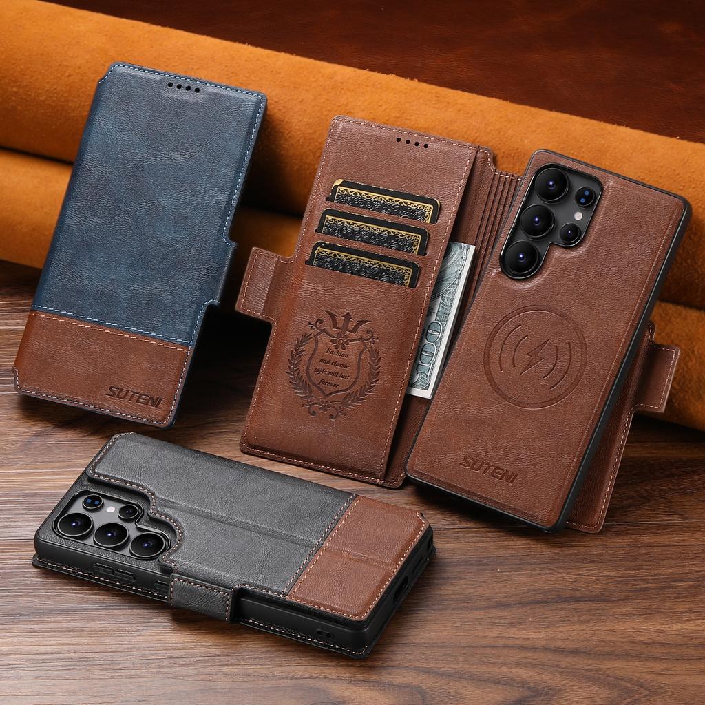 Faux Leather Wireless Charging Card Holder Stand Wallet Magnetic Flip Cover Phone Case for Samsung Galaxy S26 Ultra S25 S24 S23