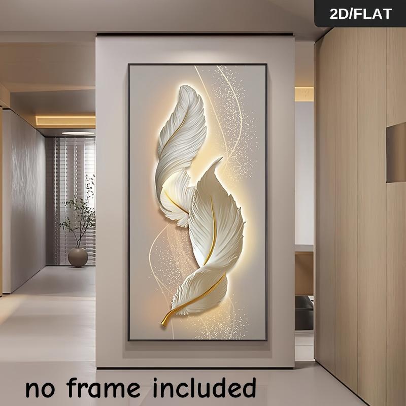 

1 modern minimalist feather decoration painting, living room sofa background wall frameless hanging painting, bedroom foyer ligh (as the picture,50x100cm No Frame)