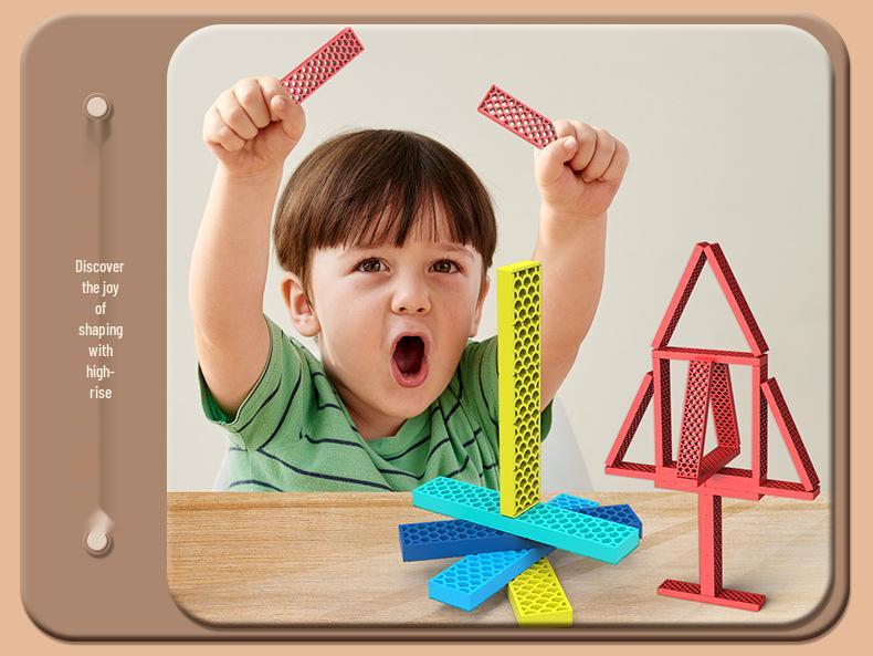 Akiki Creative Educational Building Blocks Set for Kids - Rice Hole Sticks for Stacking and Construction Play