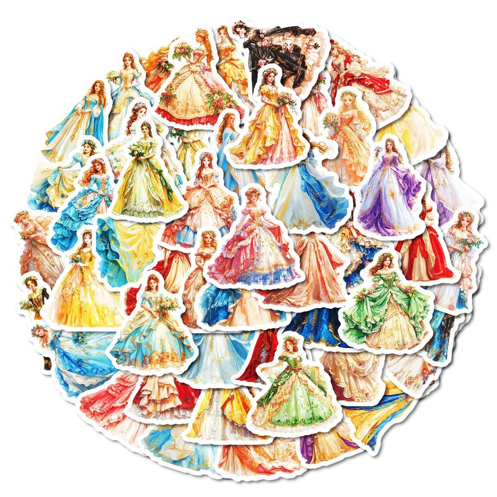 50 High-end Princess Skirt Stickers European Style Retro Banquet Skirt DIY Handbook Mobile Phone Water Cup Waterproof Stickers Paper