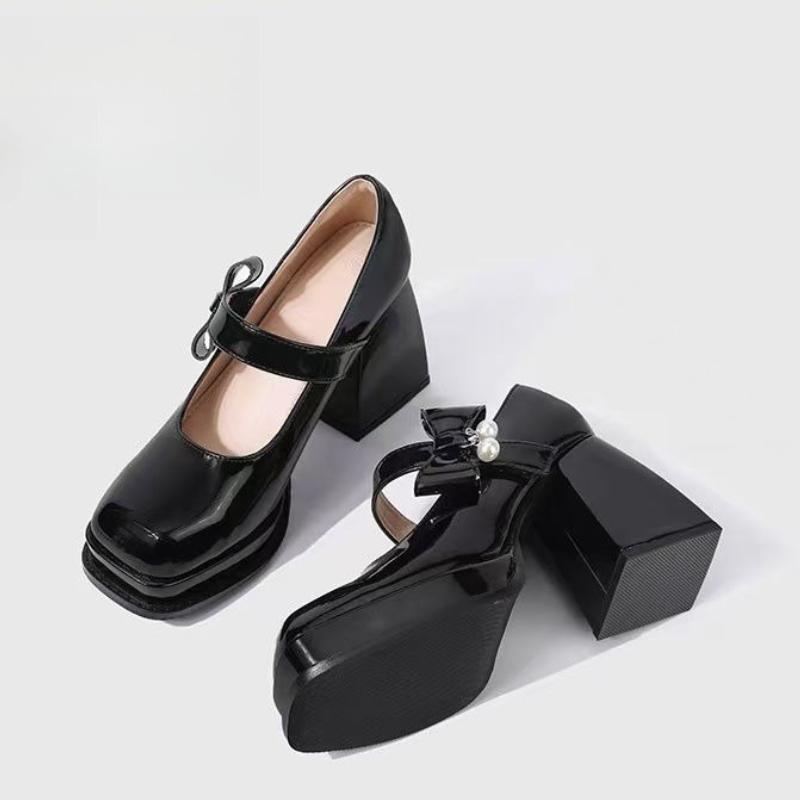 

2025 Women s Mary Jane High Heels Pumps Platform Block Heeled Working Party Dance Wedding Shoe Female 35 чорний