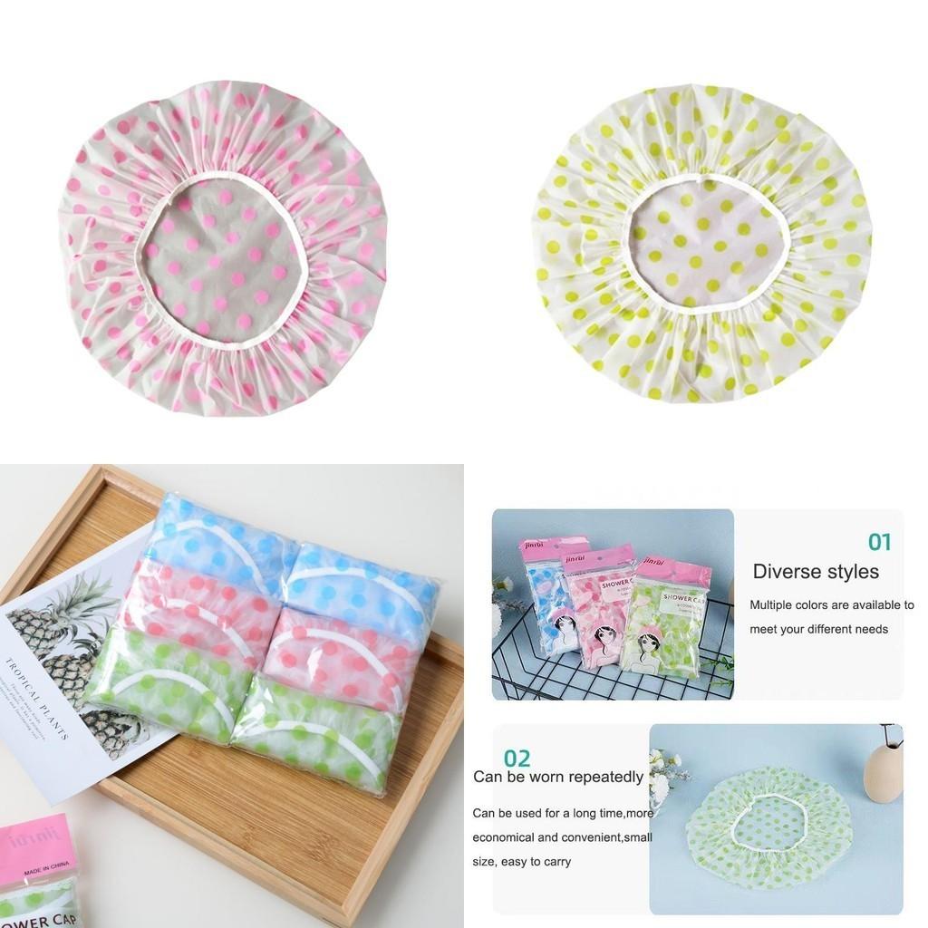 Waterproof Colored Polka Dot Shower Cap Reusable Adult Spa Accessory