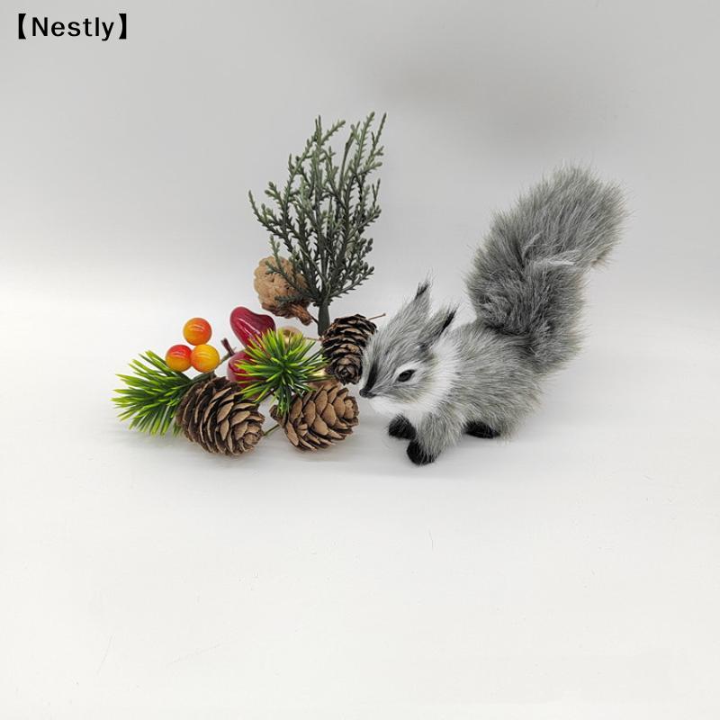 1Pcs Miniatures Plush Simulation Squirrel Ornaments Mini Artificial Squirrel Figurines Fake Animal Christmas Table Decor Nest