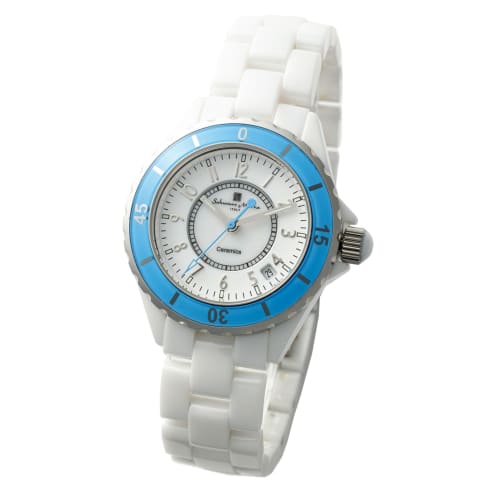 Salvatore Marra Men's Ceramic Analog Quartz Business Watch with Rotating Bezel, White (WHBLA) with Cloth