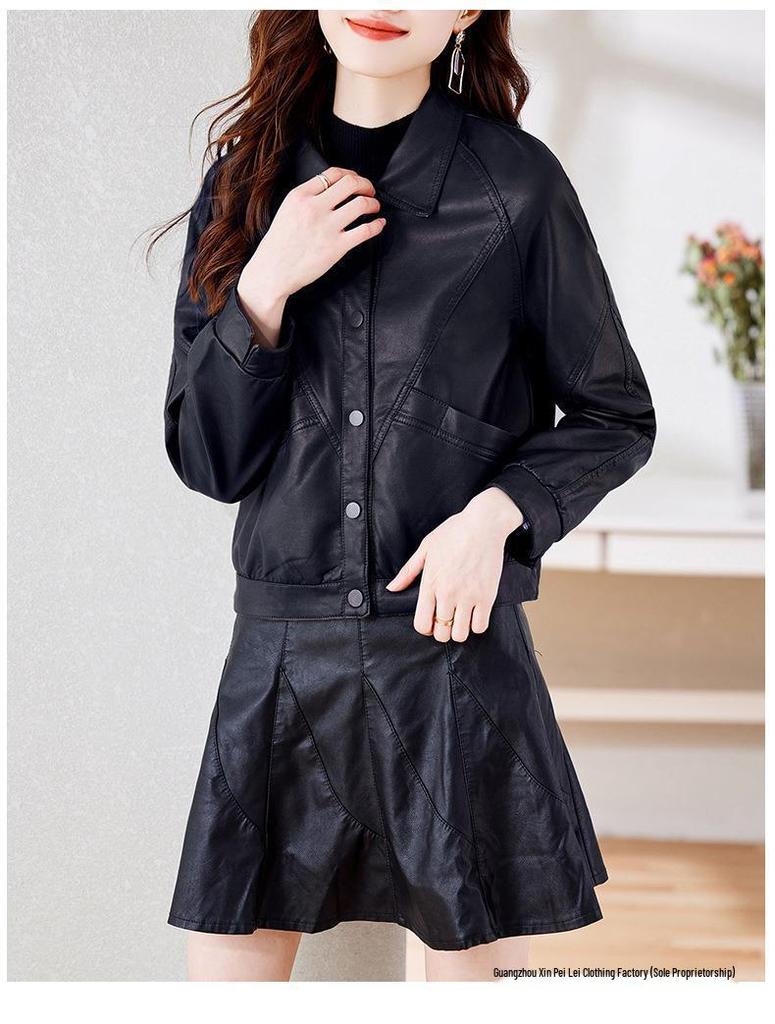 2025 Herbst/Winter Damen Trendige Kurze Schafslederjacke