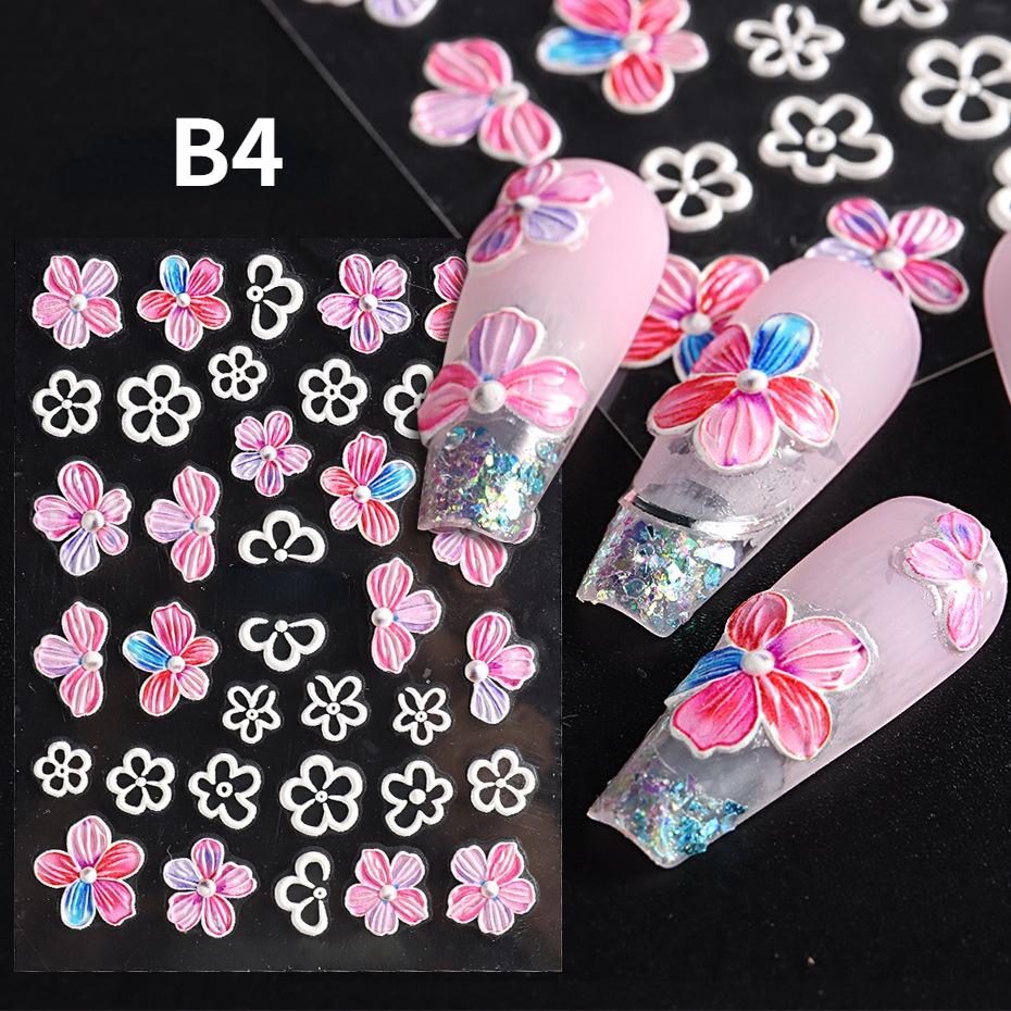 Nail Art 5D Three-dimensional Stickers Ins Summer Fresh Camellia Pink Flower Embossed Nail Stickers