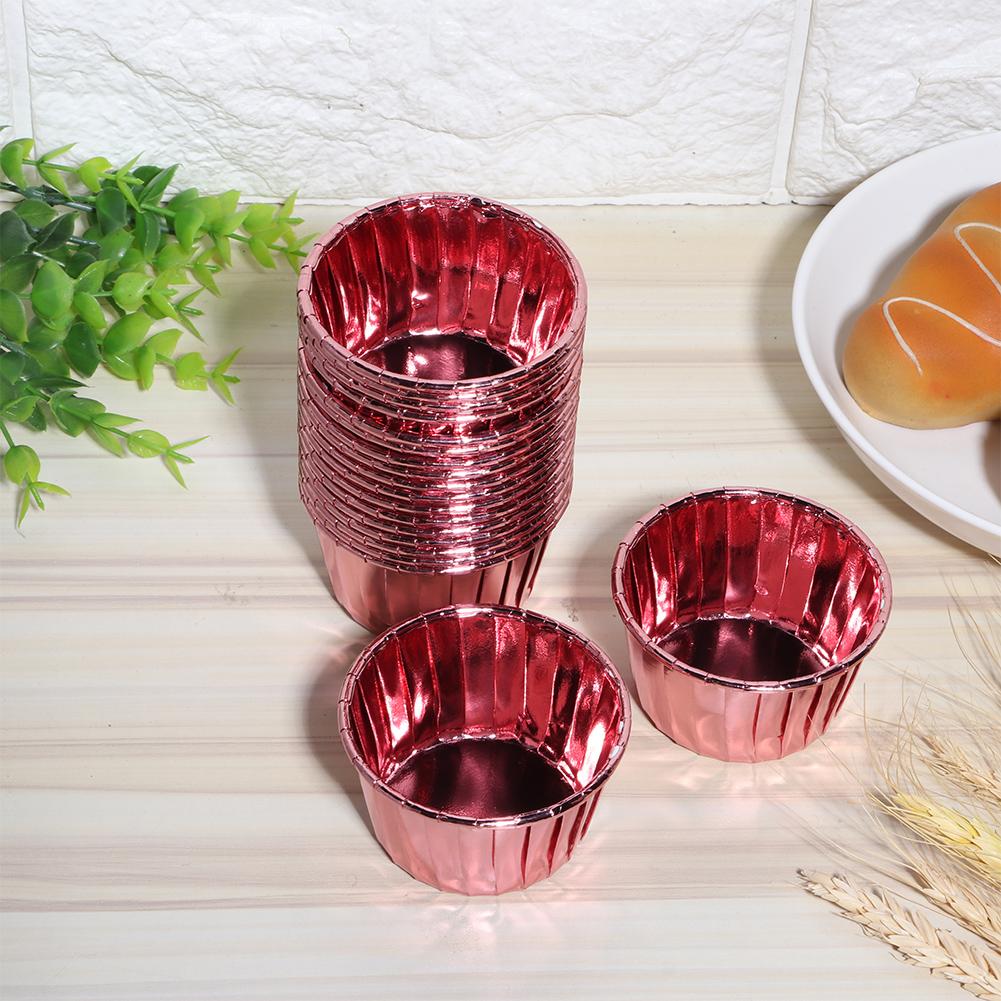 50 Bucăți Pahar de Hârtie Ondulat Față-Verso Rezistent la Căldură pentru Patiserie Copt Brioșe Prăjituri(Trandafir