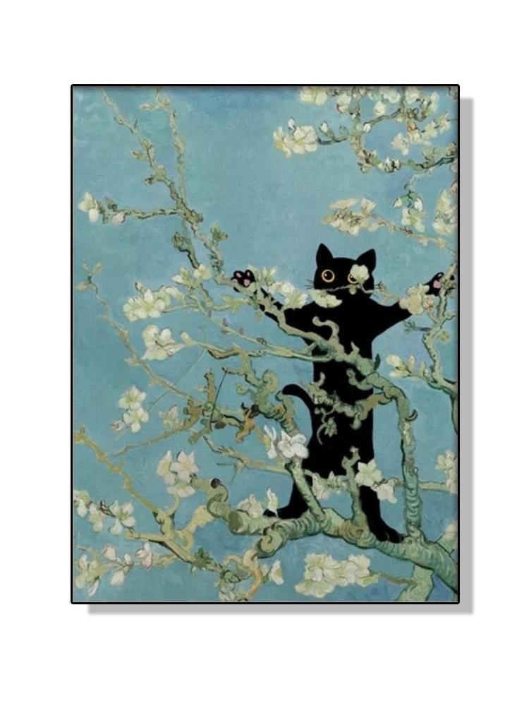 

Знаменитое искусство Густава Климта Поцелуй Ван Гога Моне Кувшинка Черный кот Плакаты Картина на холсте Смешные животные Настенный художественный декор для комнаты 21x30cm No Frame